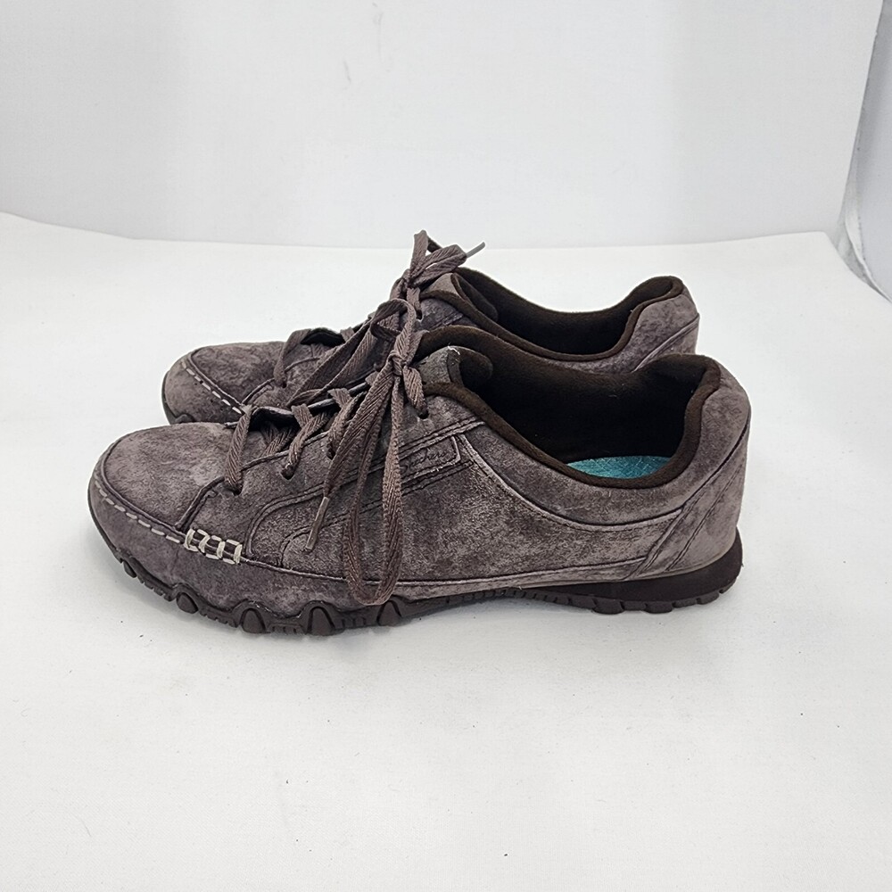 Skechers Relaxed Bikers Curbed Women 7.5 Chocolate Suede Sneakers Oxford Comfort